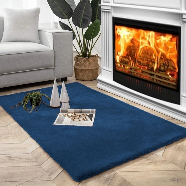 LUXE HOME INTERNATIONAL Rabbit Fur Rectangular Carpet Soft Anti Slip Skid Rufle Mats For Bathroom Door 3X5 Feet (Teal) Pc 1 - 3x5 Ft, Teal