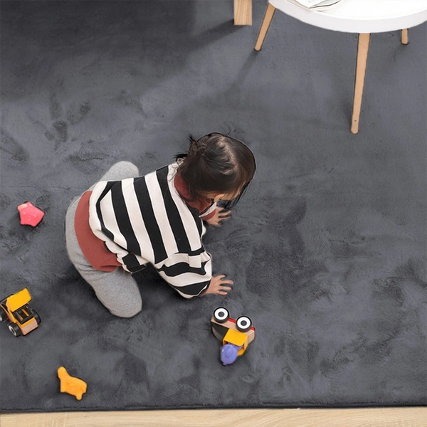 LUXE HOME INTERNATIONAL Ruffle Floor Rug Rabbit Fur 1000 Gsm Living Room Foot Mats Anti Skid Water Absorbent Easy Machine Washable Rectangular Rug For Bedroom|Floor|3 X 5 Ft|Grey|Pack Of 1 - 3x5 Ft, Grey