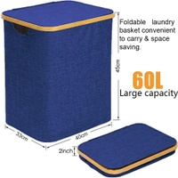 LUXE HOME INTERNATIONAL Laundry Basket for Clothes, Premium Bamboo Storage Bag with Lid Multipurpose Used In Laundry Rooms, Bedrooms, Bathrooms (40x45x33 cm, Navy Blue) - 40X33X45CM, Navy Blue
