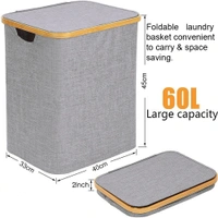 LUXE HOME INTERNATIONAL Laundry Basket for Clothes, Premium Bamboo Storage Bag with Lid Multipurpose Used In Laundry Rooms, Bedrooms, Bathrooms (40x45x33 cm, Grey) - 40X33X45CM, Grey