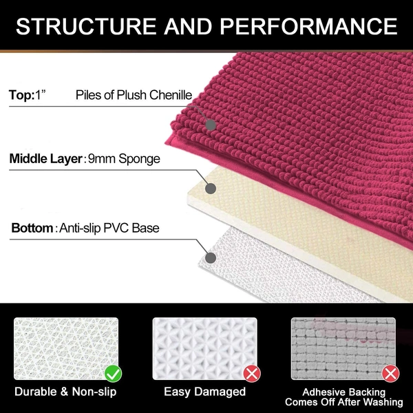 LUXE HOME INTERNATIONAL Luxe Home Chenille Bathmat ( 37x56 cm ) Bathroom mat - Maroon I Soft, Non Slip, Washable | Bath Mat for Home or Bedroom Floor Mat - 37x56 cm, Maroon