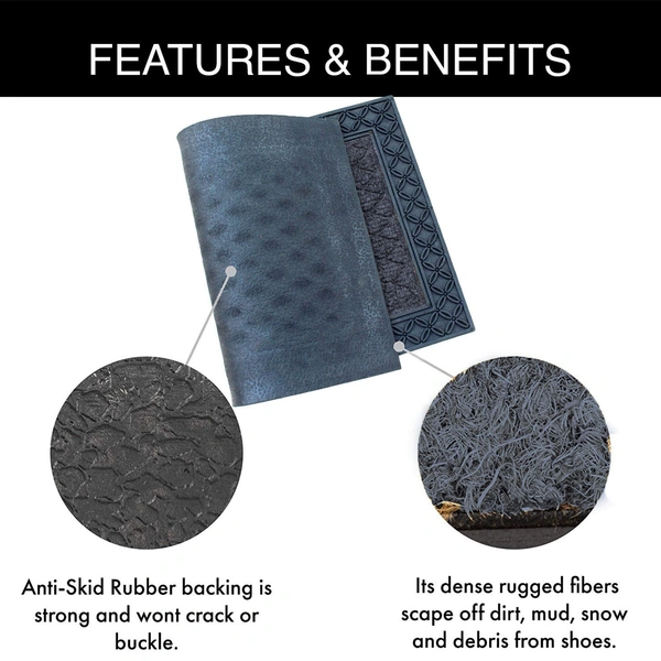LUXE HOME INTERNATIONAL Rectangular Door Mats For Home Natural Coir Mat Solid Waterproof Low Profile Entrance Rug With Anti-Slip Rubber Backing For Indoor And Outdoor Use (45Cm X 75Cm, Black, Pc 1) - 45x75 cm, Black