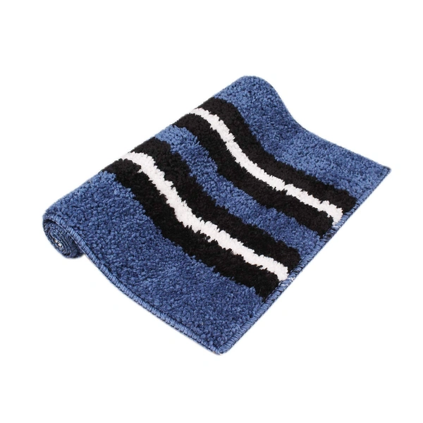 LUXE HOME INTERNATIONAL Stripe Bath Mat Soft, Non Slip Mat for Bedroom and Bathroom Floor - 38x58 cm, Blue