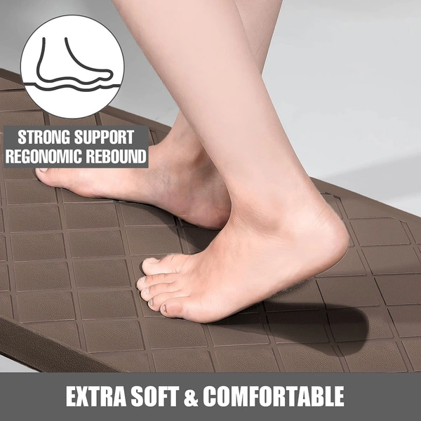 LUXE HOME INTERNATIONAL Anti-Fatigue (45x75 cm) Kitchen Mat – Cushioned Support, Stylish and Durable, Easy to Clean, Non-Slip Bottom – Ideal for Kitchen, Desk, Laundry, Garage - 45x75 cm, Brown