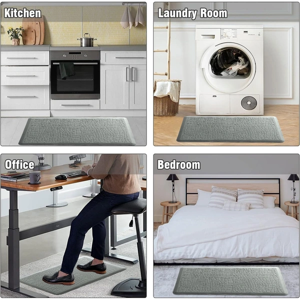 LUXE HOME INTERNATIONAL Anti-Fatigue (45x75 cm) Kitchen Mat – Cushioned Support, Stylish and Durable, Easy to Clean, Non-Slip Bottom – Ideal for Kitchen, Desk, Laundry, Garage - 45x75 cm, Grey