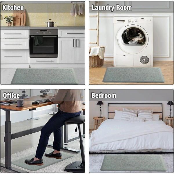 LUXE HOME INTERNATIONAL Anti-Fatigue (45x75 cm) Kitchen Mat – Cushioned Support, Stylish and Durable, Easy to Clean, Non-Slip Bottom – Ideal for Kitchen, Desk, Laundry, Garage - 45x75 cm, Silver