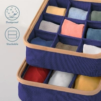 LUXE HOME INTERNATIONAL Storage Box for Clothes, Polyester and Bamboo Frame Foldable Multipurpose Use Kitchen, Bathroom Organizer Boxes Toys, Other Supplies - 30x30 cm, Navy