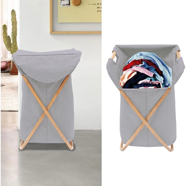 LUXE HOME INTERNATIONAL Laundry Basket for Clothes, Premium Bamboo Big Storage Bag with Lid Multipurpose Used In Laundry Rooms, Bedrooms, Bathrooms - 40x70 cm, Grey