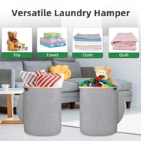 LUXE HOME INTERNATIONAL Round Fabric Storage Basket with Bamboo Handles - Durable Toy Organizer and Laundry Hamper - Collapsible Blue Storage Bin for Kids' Room, Nursery, and Home - 45x50 cm, Grey
