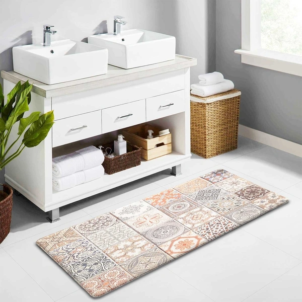 LUXE HOME INTERNATIONAL Anti-Fatigue Kitchen Mat Non-Slip Cushioned Comfort Mat - Geometric Pattern Standing Desk Mat - Waterproof and Easy to Clean for Home and Office - 51x99 cm, Patches