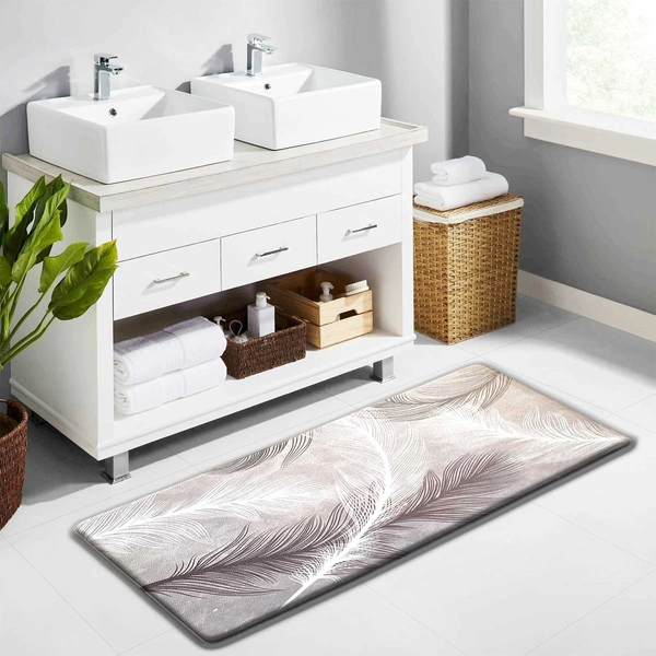 LUXE HOME INTERNATIONAL Anti-Fatigue Kitchen Mat Non-Slip Cushioned Comfort Mat - Geometric Pattern Standing Desk Mat - Waterproof and Easy to Clean for Home and Office - 51x99 cm, feather
