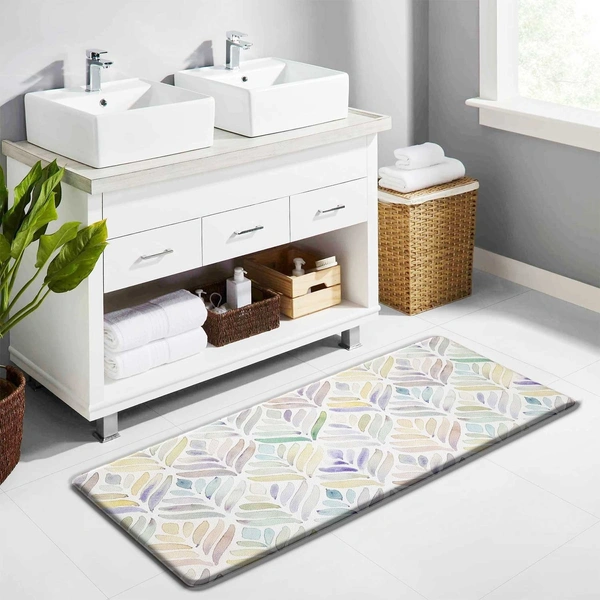 LUXE HOME INTERNATIONAL Anti-Fatigue Kitchen Mat Non-Slip Cushioned Comfort Mat - Geometric Pattern Standing Desk Mat - Waterproof and Easy to Clean for Home and Office - 51x99 cm, Leaf