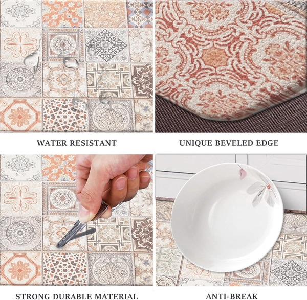 LUXE HOME INTERNATIONAL Anti-Fatigue Kitchen Mat Non-Slip Cushioned Comfort Mat - Geometric Pattern Standing Desk Mat - Waterproof and Easy to Clean for Home and Office - 51x99 cm, Patches