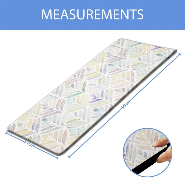 LUXE HOME INTERNATIONAL Anti-Fatigue Kitchen Mat Non-Slip Cushioned Comfort Mat - Geometric Pattern Standing Desk Mat - Waterproof and Easy to Clean for Home and Office - 51x99 cm, Leaf