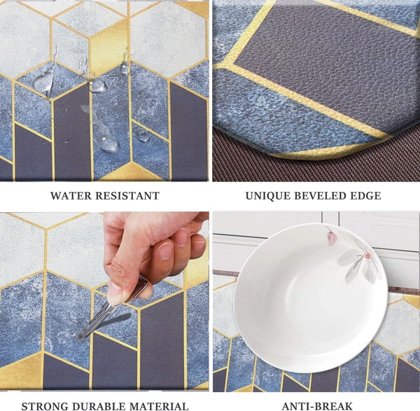 LUXE HOME INTERNATIONAL Anti-Fatigue Kitchen Mat Non-Slip Cushioned Comfort Mat - Geometric Pattern Standing Desk Mat - Waterproof and Easy to Clean for Home and Office - 51x99 cm, Cules