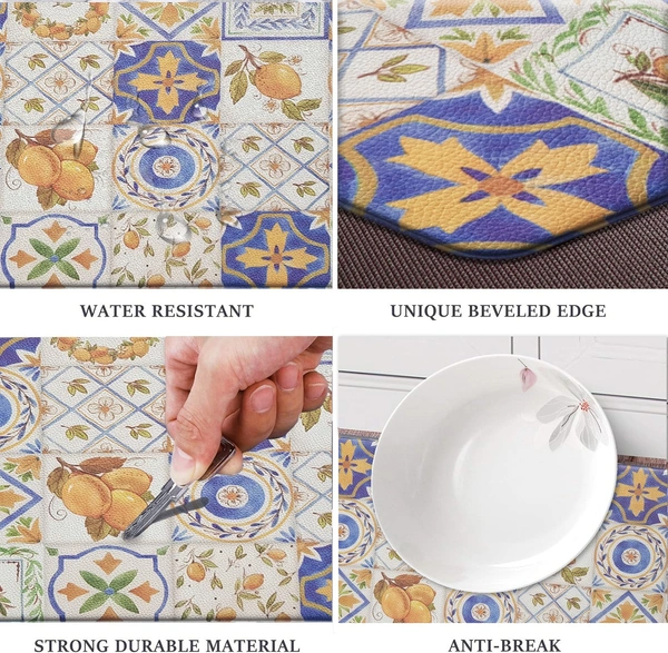 LUXE HOME INTERNATIONAL Anti-Fatigue Kitchen Mat Non-Slip Cushioned Comfort Mat - Geometric Pattern Standing Desk Mat - Waterproof and Easy to Clean for Home and Office - 51x99 cm, Tile