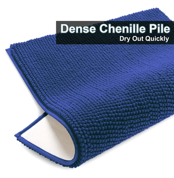 LUXE HOME INTERNATIONAL Luxe Home Chenille Bathmat ( 37x56 cm ) Bathroom mat - Navy Blue I Soft, Non Slip, Washable | Bath Mat for Home or Bedroom Floor Mat - 37x56 cm, Navy Blue