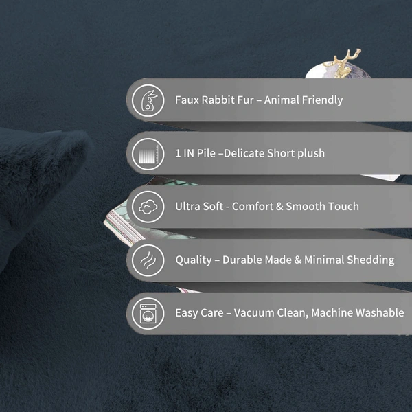 LUXE HOME INTERNATIONAL Ruffle Bath Mat Rabbit Fur 1000 Gsm Bathroom Door Rectangular Foot Mats Anti Skid Water Absorbent Easy Machine Washable Rug For Entrance|Kitchen Floor|45X75Cm|Anthra|Pack Of 1 - 45x75 cm, Anthra