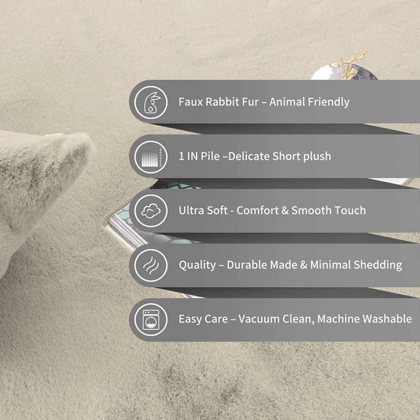 LUXE HOME INTERNATIONAL Rabbit Fur Super Soft Non Slip Mat for Bathroom, Bedroom - 40x60 cm, Beige