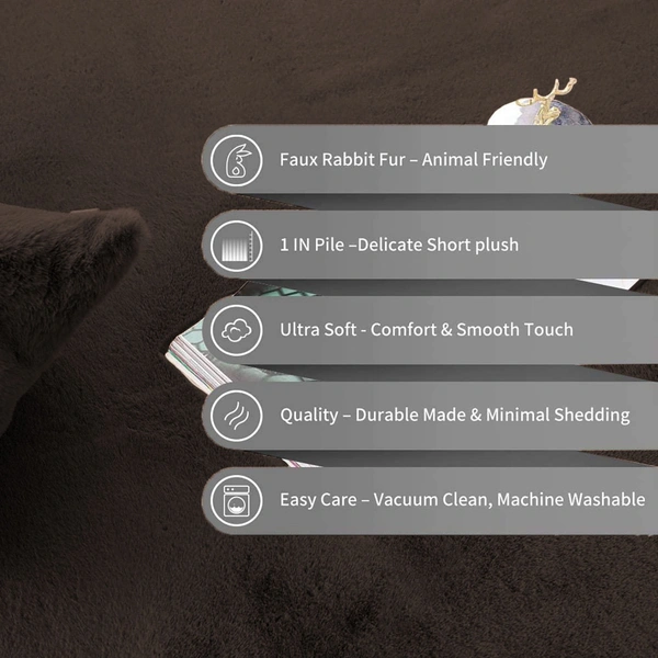 LUXE HOME INTERNATIONAL Ruffle Bath Mat Rabbit Fur 1000 Gsm Bathroom Door Rectangular Foot Mats Anti Skid Water Absorbent Easy Machine Washable Rug For Entrance(40 X 60 Cm,Chocolate,Pack Of 1) - 40x60 cm, Chocolate