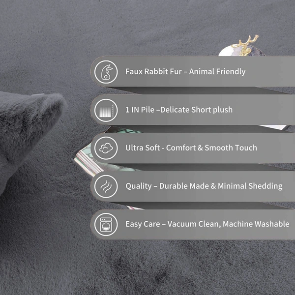 LUXE HOME INTERNATIONAL Ruffle Bath Mat Rabbit Fur 1000 Gsm Bathroom Door Rectangular Foot Mats Anti Skid Water Absorbent Easy Machine Washable Rug For Entrance|Kitchen Floor|60X90 Cm|Grey|Pack Of 1 - 60x90 cm, Grey