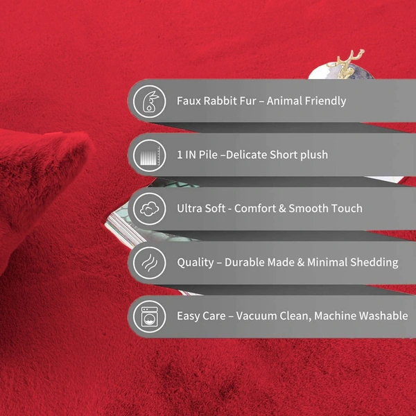 LUXE HOME INTERNATIONAL Rabbit Fur Super Soft Non Slip Mat for Bathroom, Bedroom - 45x75 cm, Maroon