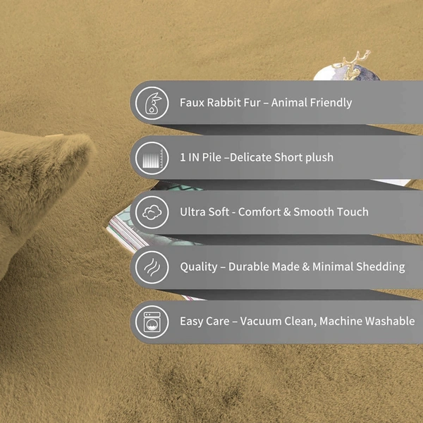 LUXE HOME INTERNATIONAL Rabbit Fur Super Soft Non Slip Floor Carpets for Bedroom, Livingroom - 4x6 Ft, Mocka