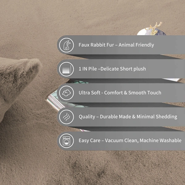LUXE HOME INTERNATIONAL Rabbit Fur Super Soft Non Slip Mat for Bathroom, Bedroom - 45x75 cm, Taupe