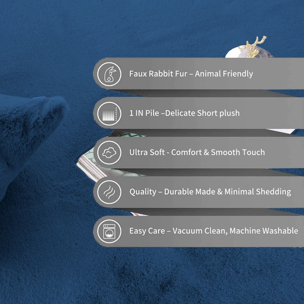 LUXE HOME INTERNATIONAL Rabbit Fur Super Soft Non Slip Floor Carpets for Bedroom, Livingroom - 6x9 Ft, Teal