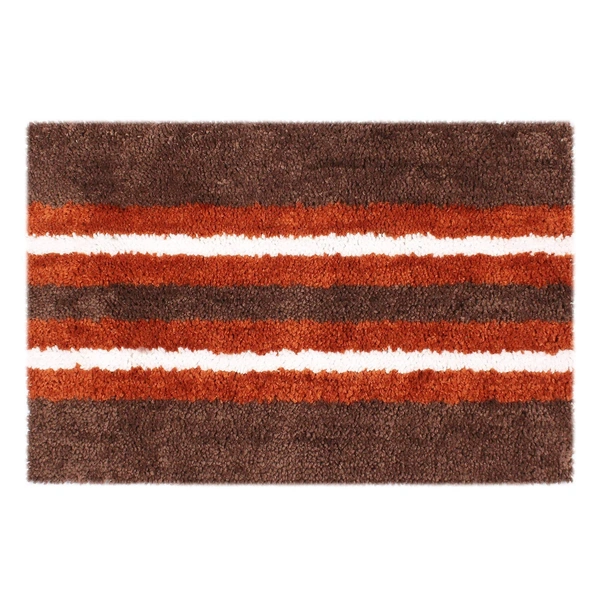 LUXE HOME INTERNATIONAL Stripe Bath Mat Soft, Non Slip Mat for Bedroom and Bathroom Floor - 38x58 cm, Terra