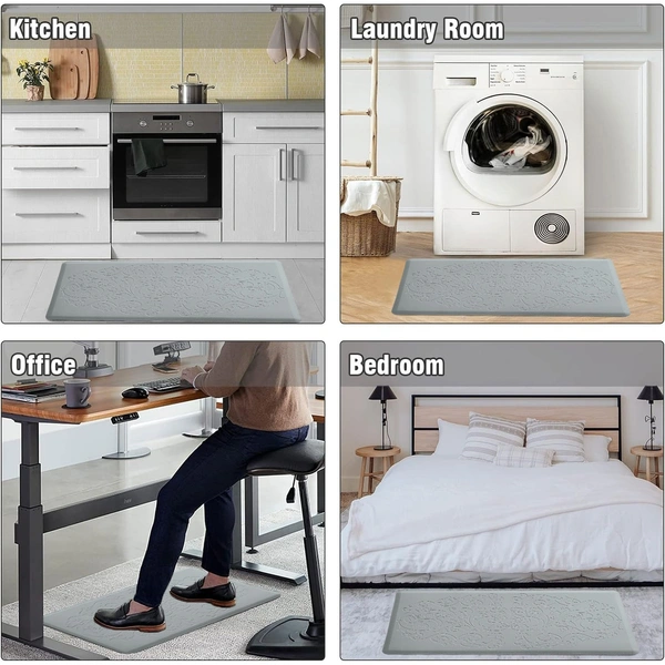 LUXE HOME INTERNATIONAL Anti-Fatigue (45x75 cm) Kitchen Mat – Cushioned Support, Stylish and Durable, Easy to Clean, Non-Slip Bottom – Ideal for Kitchen, Desk, Laundry, Garage - 45x75 cm, Silver