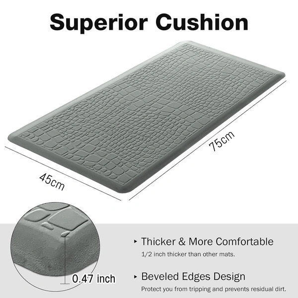 LUXE HOME INTERNATIONAL Anti-Fatigue (45x75 cm) Kitchen Mat – Cushioned Support, Stylish and Durable, Easy to Clean, Non-Slip Bottom – Ideal for Kitchen, Desk, Laundry, Garage - 45x75 cm, Grey
