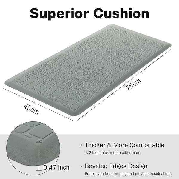 LUXE HOME INTERNATIONAL Anti-Fatigue (45x75 cm) Kitchen Mat – Cushioned Support, Stylish and Durable, Easy to Clean, Non-Slip Bottom – Ideal for Kitchen, Desk, Laundry, Garage - 45x75 cm, Silver