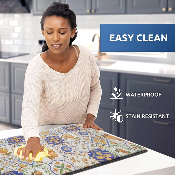 LUXE HOME INTERNATIONAL Anti-Fatigue Kitchen Mat Non-Slip Cushioned Comfort Mat - Geometric Pattern Standing Desk Mat - Waterproof and Easy to Clean for Home and Office - 45x75 cm, Tile