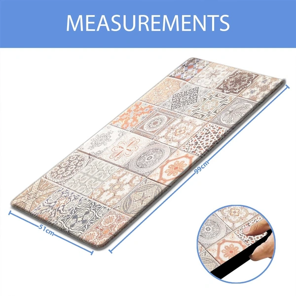 LUXE HOME INTERNATIONAL Anti-Fatigue Kitchen Mat Non-Slip Cushioned Comfort Mat - Geometric Pattern Standing Desk Mat - Waterproof and Easy to Clean for Home and Office - 51x99 cm, Patches