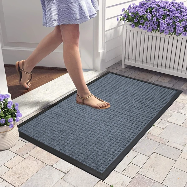 LUXE HOME INTERNATIONAL Luxe Home PVC Rubber Outdoor Door Mat Polkadot Design Long Main Entrance Doormate Anti Slip Waterproof Welcome Mats for Floor, Bathroom, Kitchen, Office, Gym (Grey, 60x90 cm, Pack of 1 ) - Grey