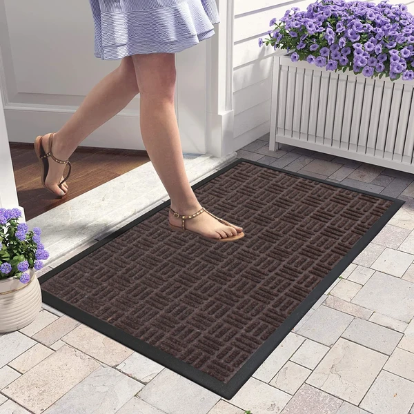 LUXE HOME INTERNATIONAL Luxe Home PVC Rubber Outdoor Door Mat Stripe Box Design Long Main Entrance Doormate Anti Slip Waterproof Welcome Mats for Floor, Bathroom, Kitchen, Office, Gym (Chocolate, 60x90 cm, Pack of 1 ) - Chocolate