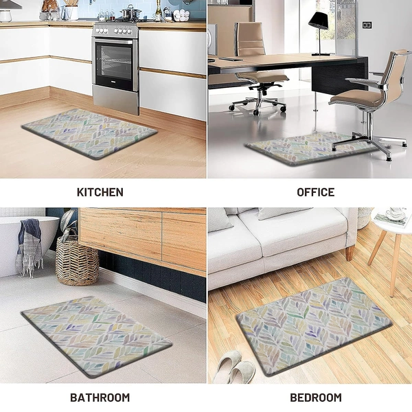LUXE HOME INTERNATIONAL Anti-Fatigue Kitchen Mat Non-Slip Cushioned Comfort Mat - Geometric Pattern Standing Desk Mat - Waterproof and Easy to Clean for Home and Office - 51x99 cm, Leaf