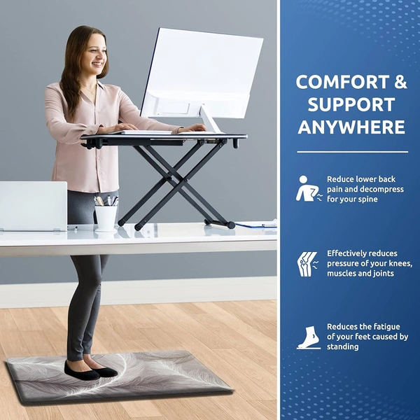 LUXE HOME INTERNATIONAL Anti-Fatigue Kitchen Mat Non-Slip Cushioned Comfort Mat - Geometric Pattern Standing Desk Mat - Waterproof and Easy to Clean for Home and Office - 51x99 cm, feather