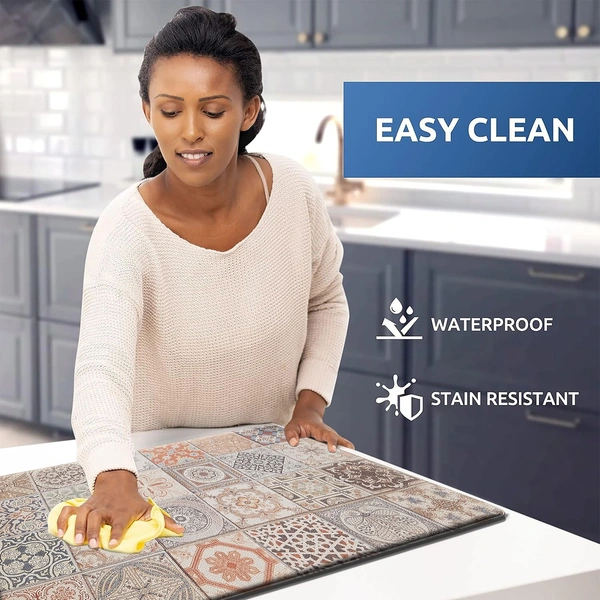 LUXE HOME INTERNATIONAL Anti-Fatigue Kitchen Mat Non-Slip Cushioned Comfort Mat - Geometric Pattern Standing Desk Mat - Waterproof and Easy to Clean for Home and Office - 51x99 cm, Patches