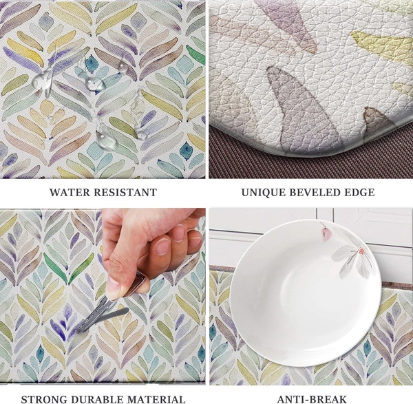 LUXE HOME INTERNATIONAL Anti-Fatigue Kitchen Mat Non-Slip Cushioned Comfort Mat - Geometric Pattern Standing Desk Mat - Waterproof and Easy to Clean for Home and Office - 51x99 cm, Leaf