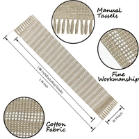 LUXE HOME INTERNATIONAL Elegant Beige and White Woven Table Runner with Tassels - 100% Cotton Jute-Look, 13 x 74 Inch, Stripe - Perfect for Dining Table, Center Table, Décor - 13x74 Inch, Beige