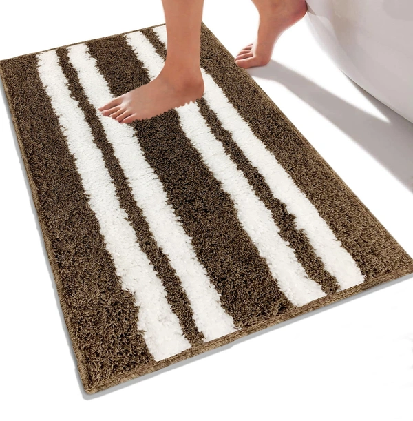 LUXE HOME INTERNATIONAL Florida Bath Mat, Super Soft Microfibre 2000 GSM, Non-Slip, Absorbent - Door Mat for Bathroom, Bedroom, Kitchen, Floor - 38x58 cm, Brown