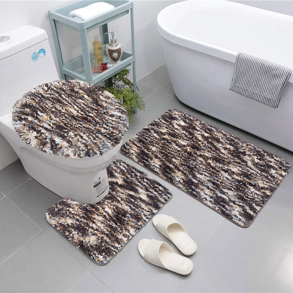 LUXE HOME INTERNATIONAL Bath mat Super Soft Anti Skid Hawaii Contour Set of 3 Piece Rugs for Bathroom (Walnut, Large) - 60x90 cm, Walnut