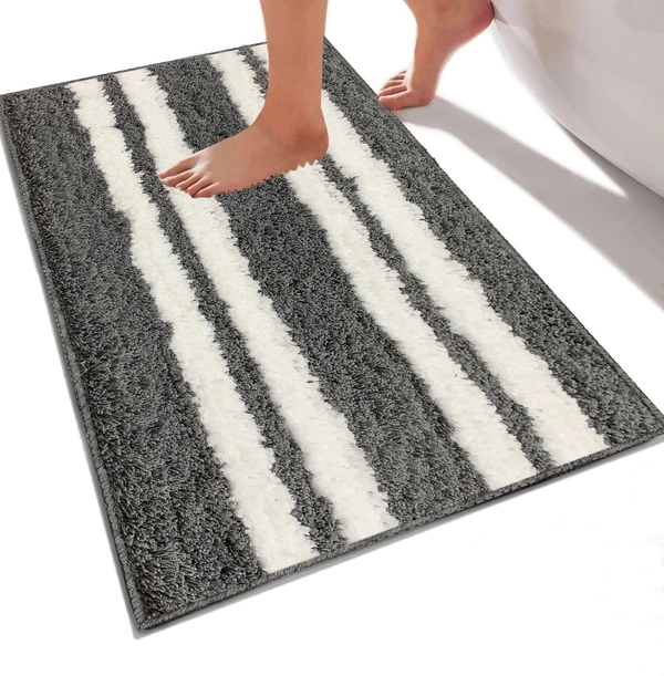 LUXE HOME INTERNATIONAL Florida Bath Mat, Super Soft Microfibre 2000 GSM, Non-Slip, Absorbent - Door Mat for Bathroom, Bedroom, Kitchen, Floor - 38x58 cm, Grey