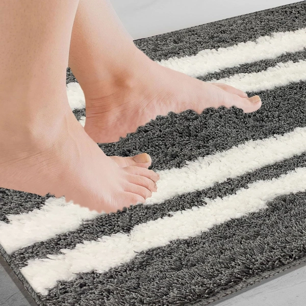 LUXE HOME INTERNATIONAL Florida Bath Mat, Super Soft Microfibre 2000 GSM, Non-Slip, Absorbent - Door Mat for Bathroom, Bedroom, Kitchen, Floor - 38x58 cm, Grey