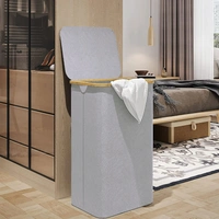 LUXE HOME INTERNATIONAL Laundry Basket for Clothes, Premium Bamboo Big Storage Bag with Lid Multipurpose Used In Laundry Rooms, Bedrooms, Bathrooms (40x60 cm, Grey) - 40x60 cm, Silver