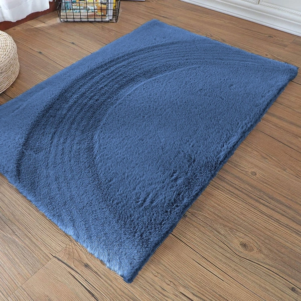 LUXE HOME INTERNATIONAL Rabbit Fur Super Soft Non Slip Mat for Bathroom, Bedroom - 60x90 cm, Blue