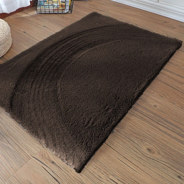 LUXE HOME INTERNATIONAL Rabbit Fur Super Soft Non Slip Mat for Bathroom, Bedroom - 60x90 cm, Chocolate