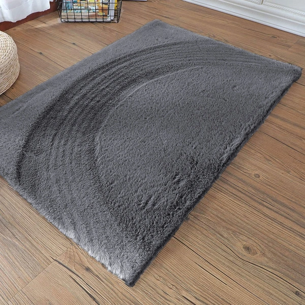 LUXE HOME INTERNATIONAL Ruffle Bath Mat Rabbit Fur 1000 Gsm Bathroom Door Rectangular Foot Mats Anti Skid Water Absorbent Easy Machine Washable Rug For Entrance|Kitchen Floor|60X90 Cm|Grey|Pack Of 1 - 60x90 cm, Grey